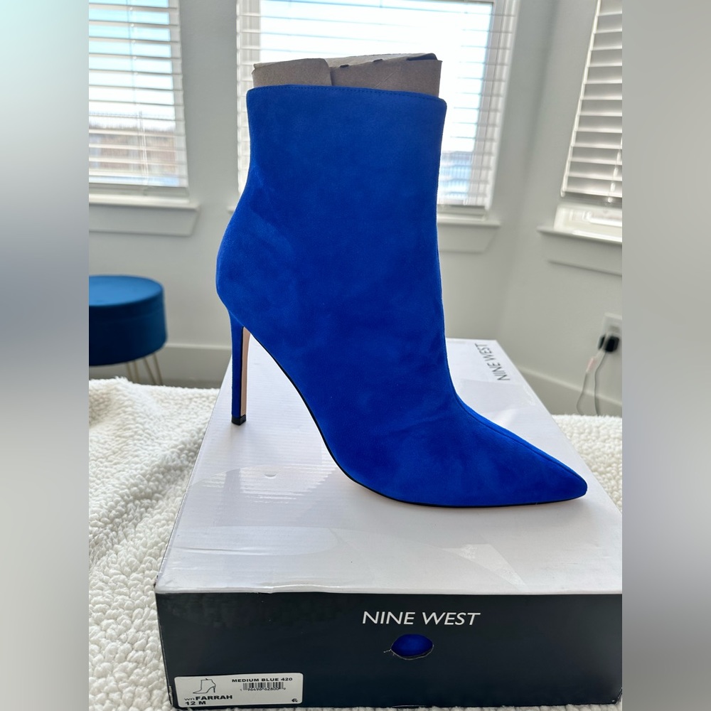 Brand new Nine West Farrah suede bootie size 12M. Color beautiful bright blue.